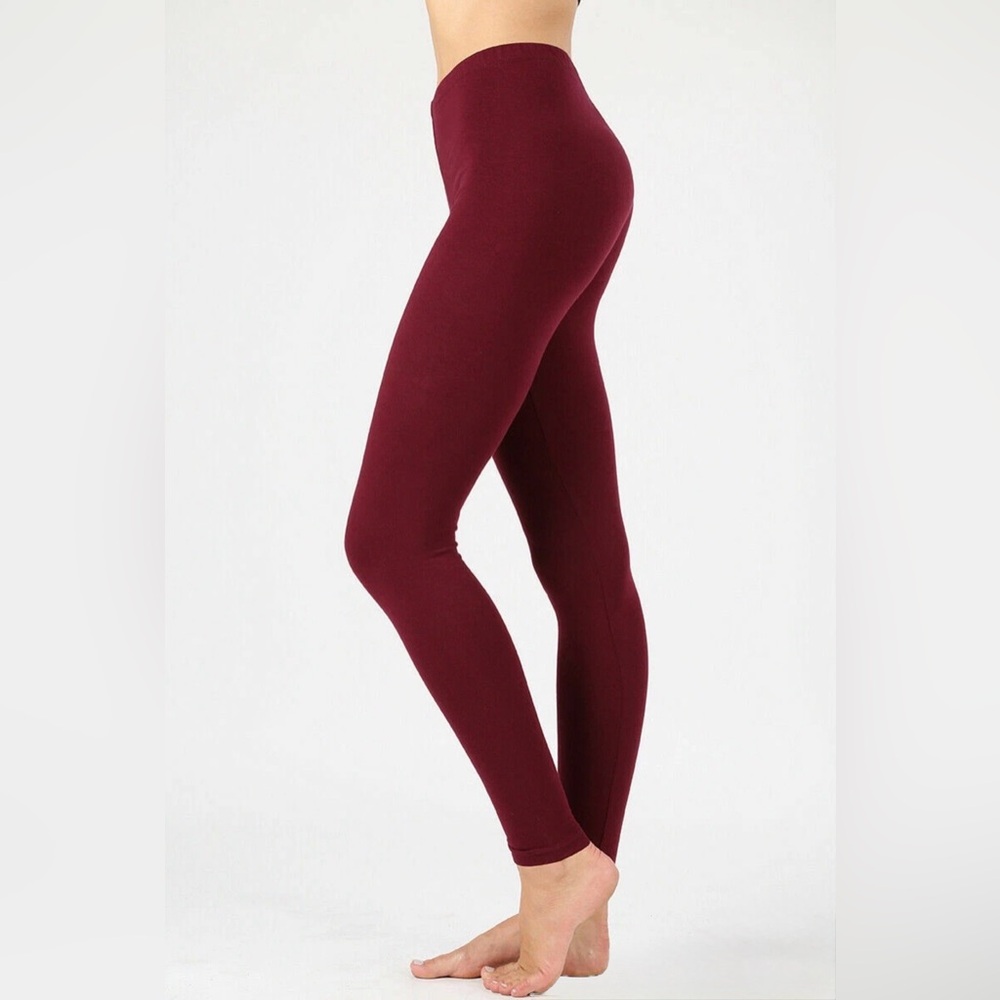 Zenana Outfitters Premium High Waist Full Ankle Leggings Dark Red